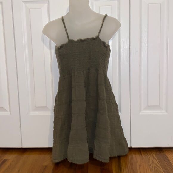 Tulle 100% cotton Dress Top Blouse Military Green Strap Boho Hippie Medium M - Picture 1 of 5